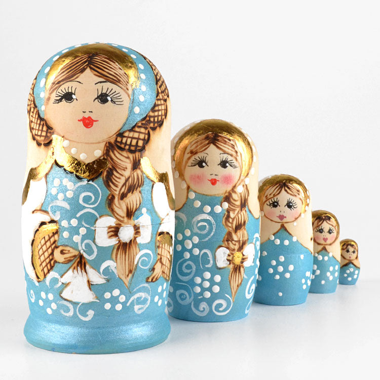Light Blue Wood Burnt Nested Doll