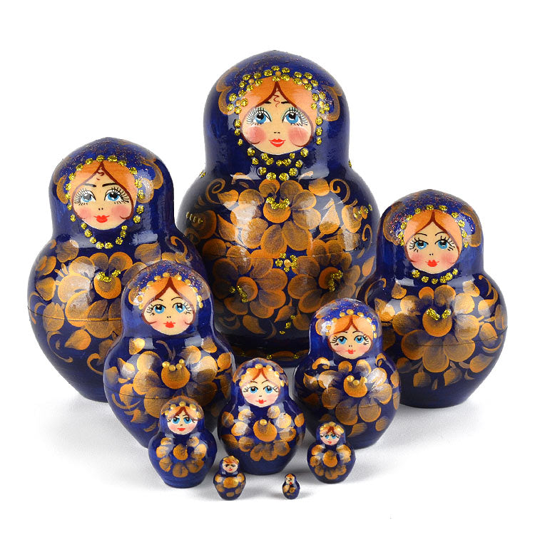 Golden Bouquet on Blue Doll