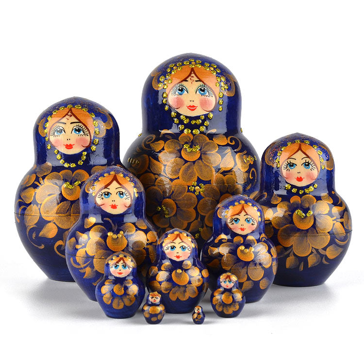 Golden Bouquet on Blue Doll