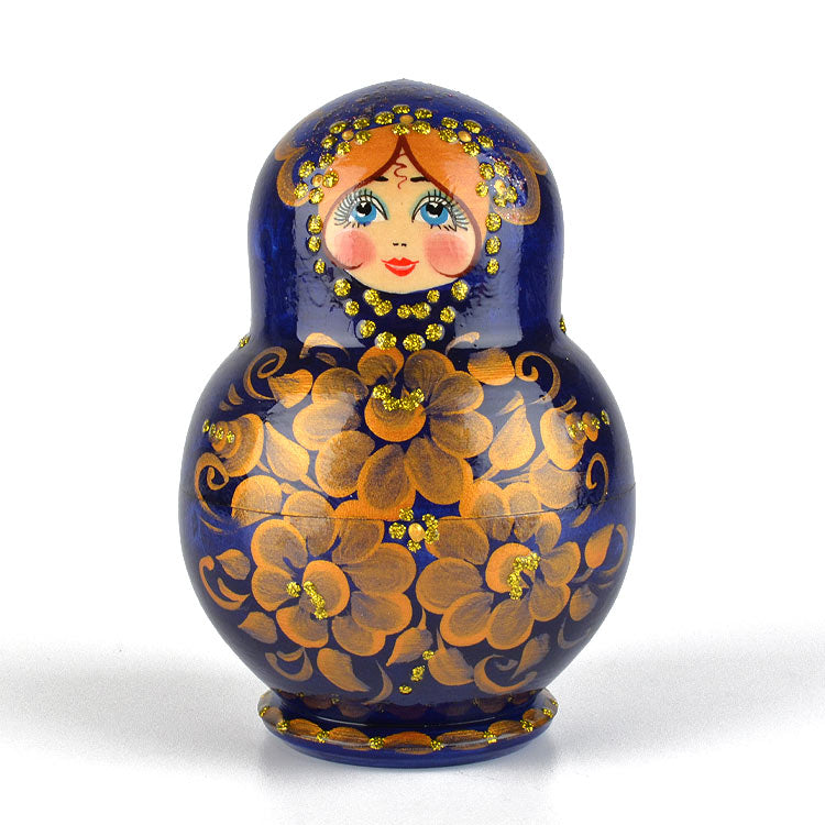 Golden Bouquet on Blue Doll
