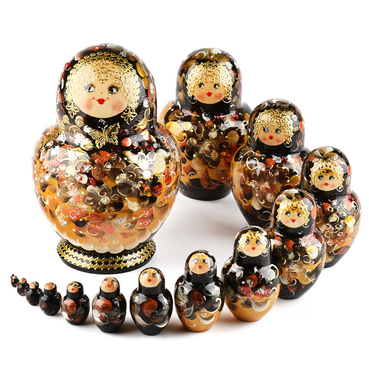 Black and Gold Floral Matryoshka