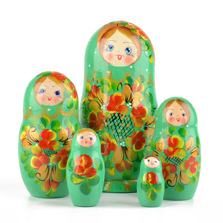Green Floral Stacking Doll