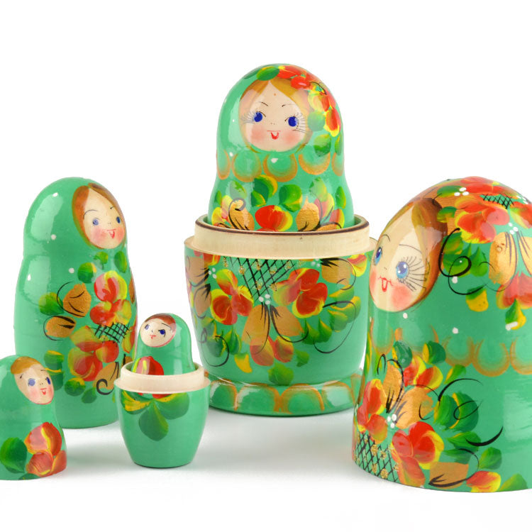 Green Floral Stacking Doll