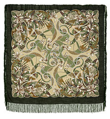 Green Lilies Russian Wool Shawl