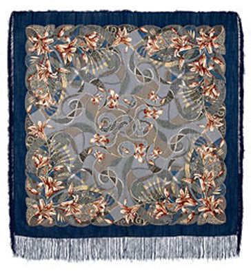 Blue Lilies Russian Wool Shawl