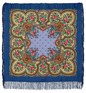 Blue Floral Festival Wool Shawl