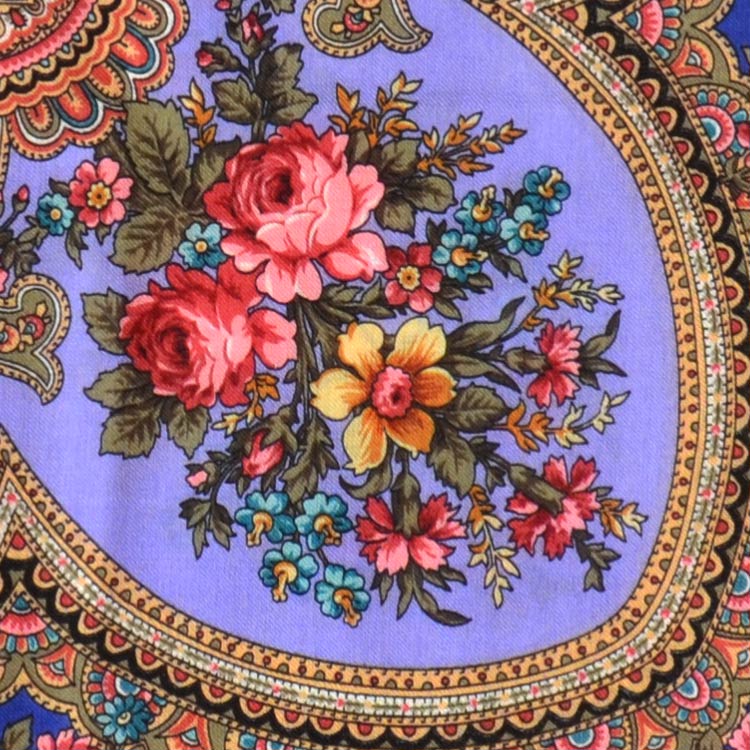 Blue Floral Meadows Wool Shawl