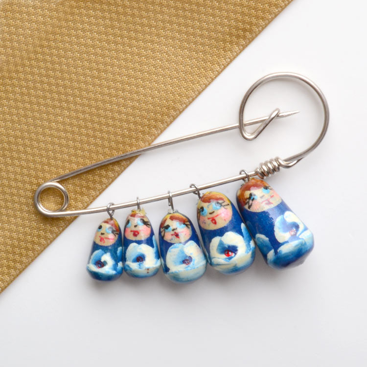 Blue Matryoshka Sisters Dolls Pin