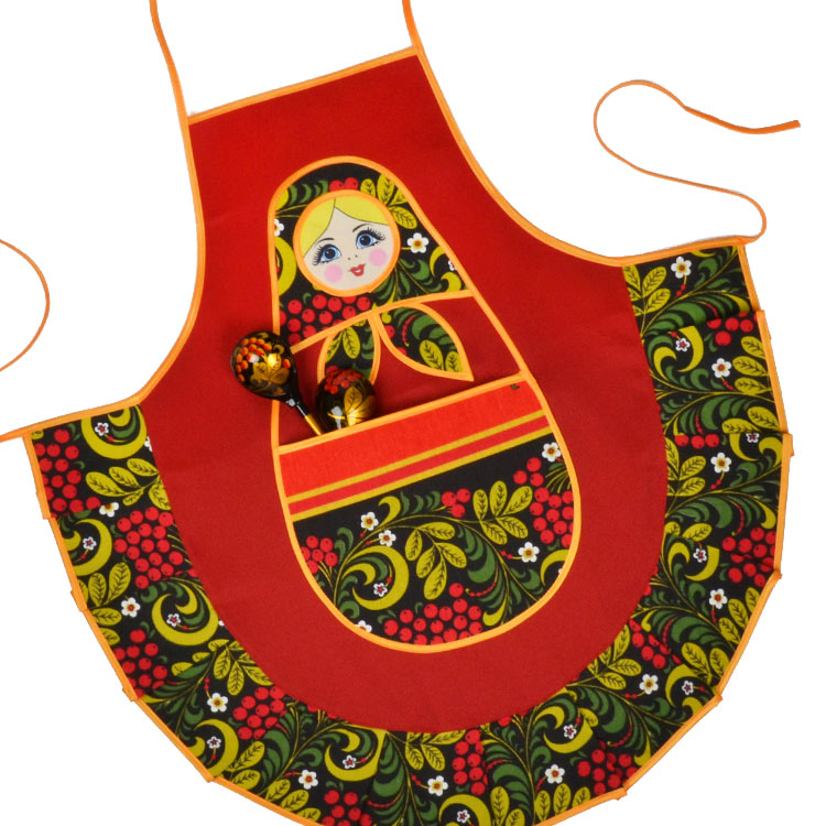 Cute Khokhloma Doll Kitchen Apron