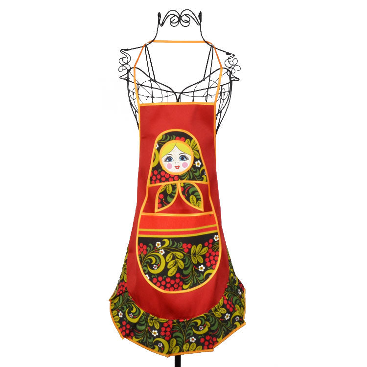 Cute Khokhloma Doll Kitchen Apron