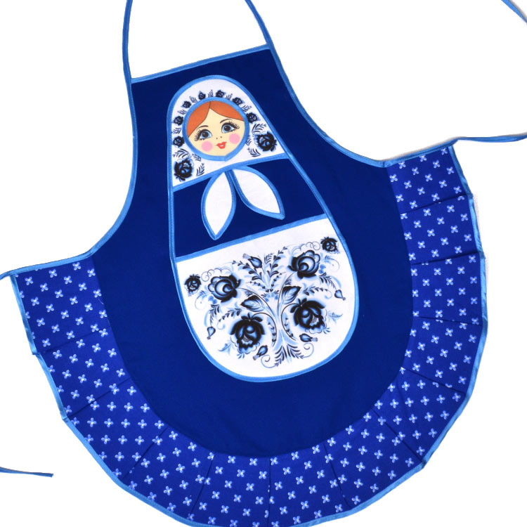 Blue Kitchen Apron with Russian Doll