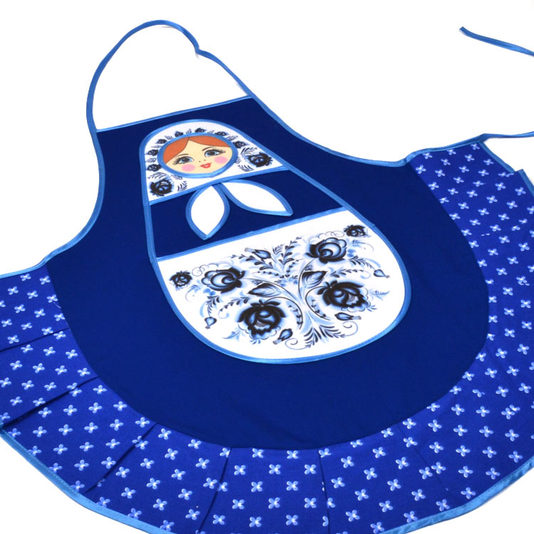 Blue Kitchen Apron with Russian Doll