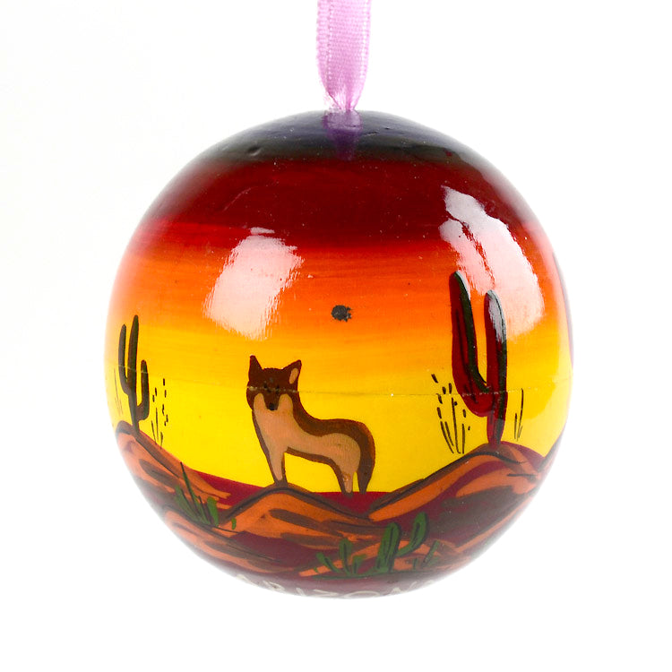 Desert Coyote Wooden Ornament Ball