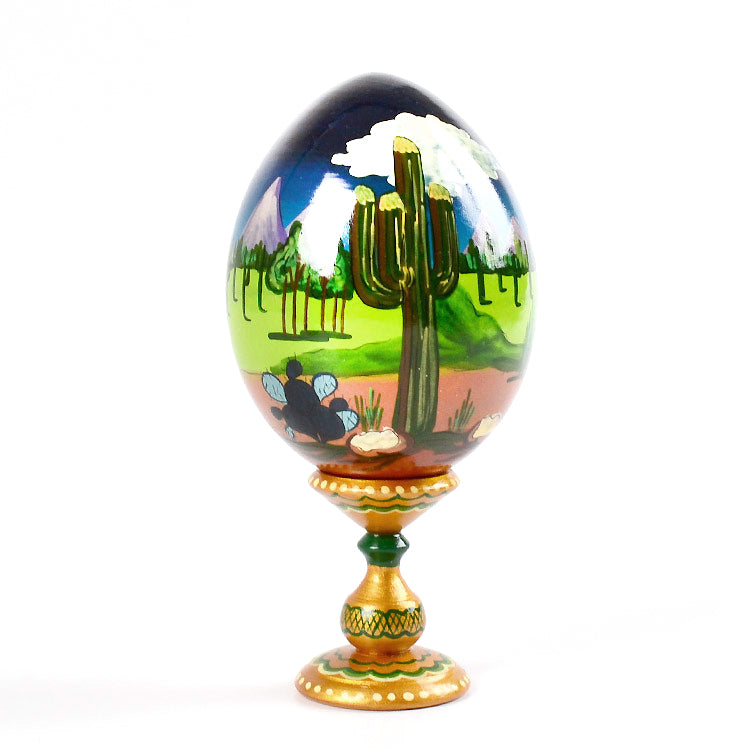 Desert Night Landscape Wooden Egg