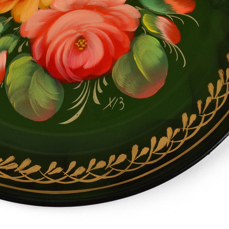 Round Green Zhostovo Tray