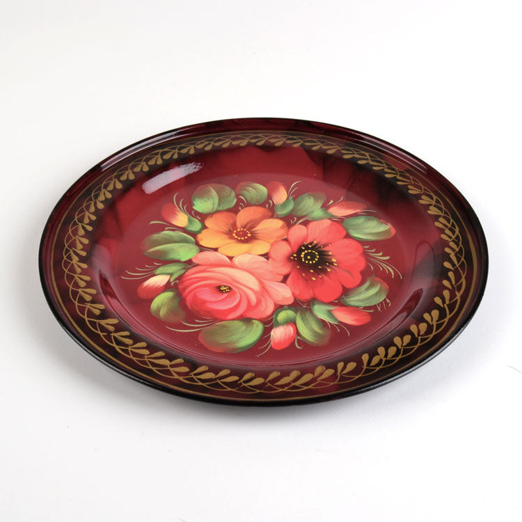 Round Burgundy Zhostovo Tray