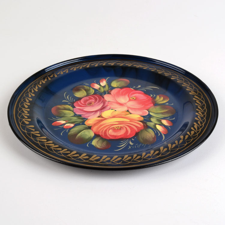 Round Blue Zhostovo Tray