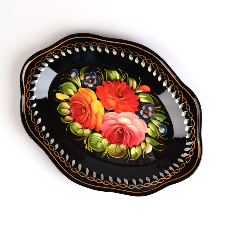 Medium Black Zhostovo Tray