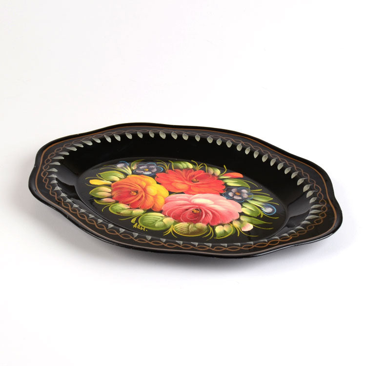 Medium Black Zhostovo Tray