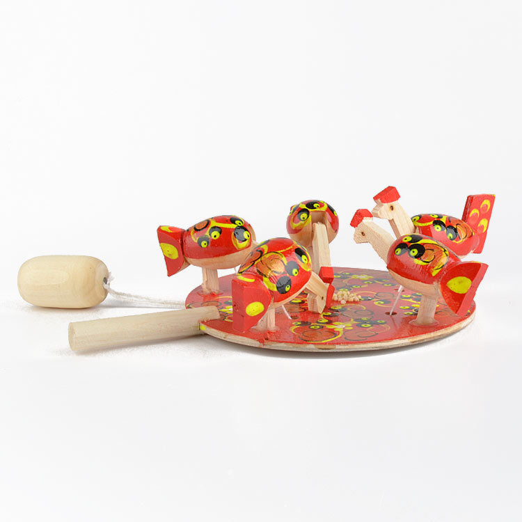 Pecking Hens Wooden Toy from Russia