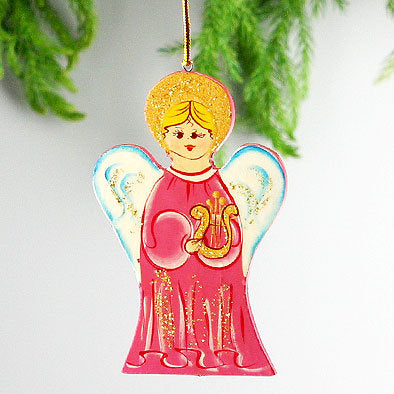 Wooden Christmas Angel Ornament Pink