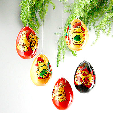 Russian Rooster Egg Ornaments