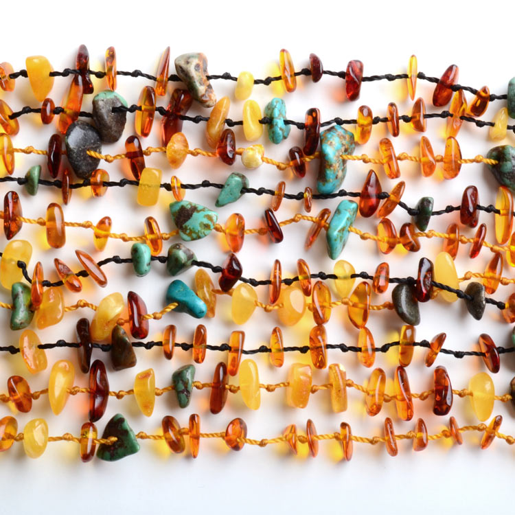 10 Multicolored Strings Amber and Turquoise Necklace