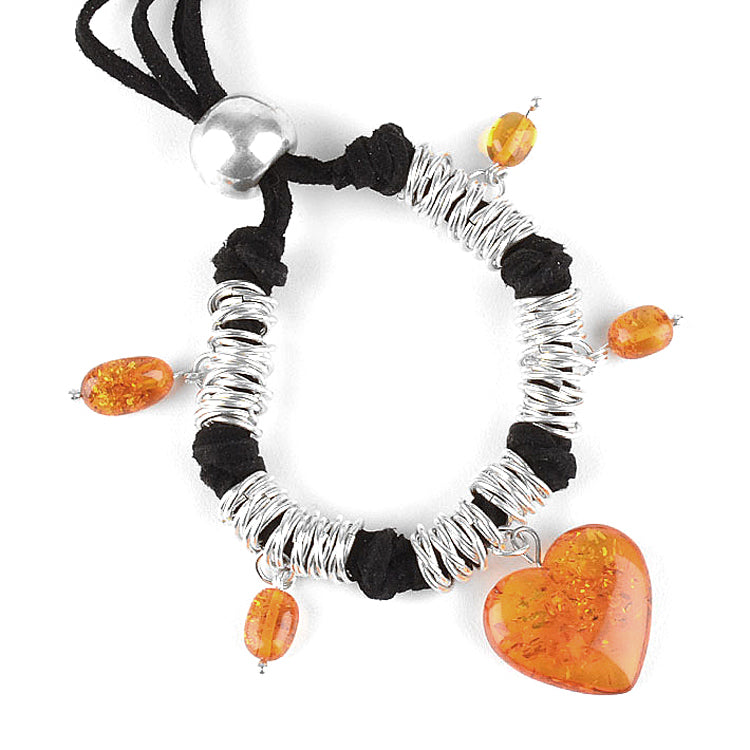 Amber Heart Silver Charm Bracelet