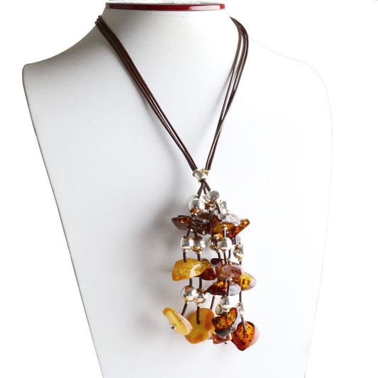 Amber & Silver Cluster Necklace