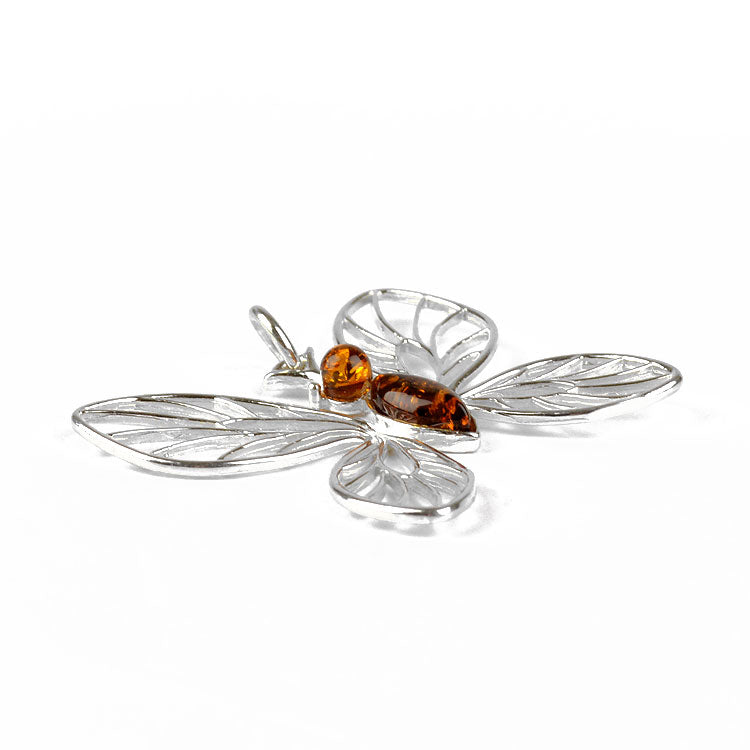 Silver Butterfly With Amber Pendant