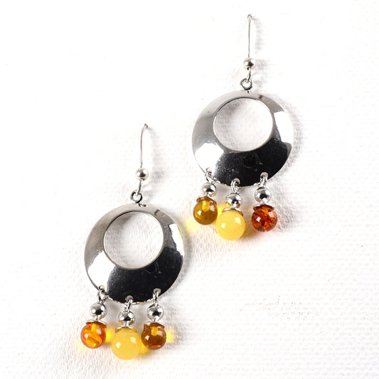 Amber & Silver Circle Earrings