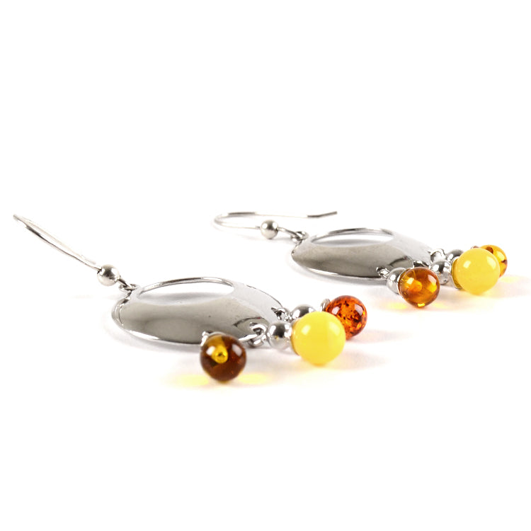 Amber & Silver Circle Earrings