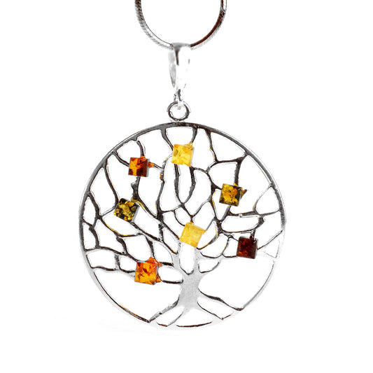 Life Tree Pendant With Amber