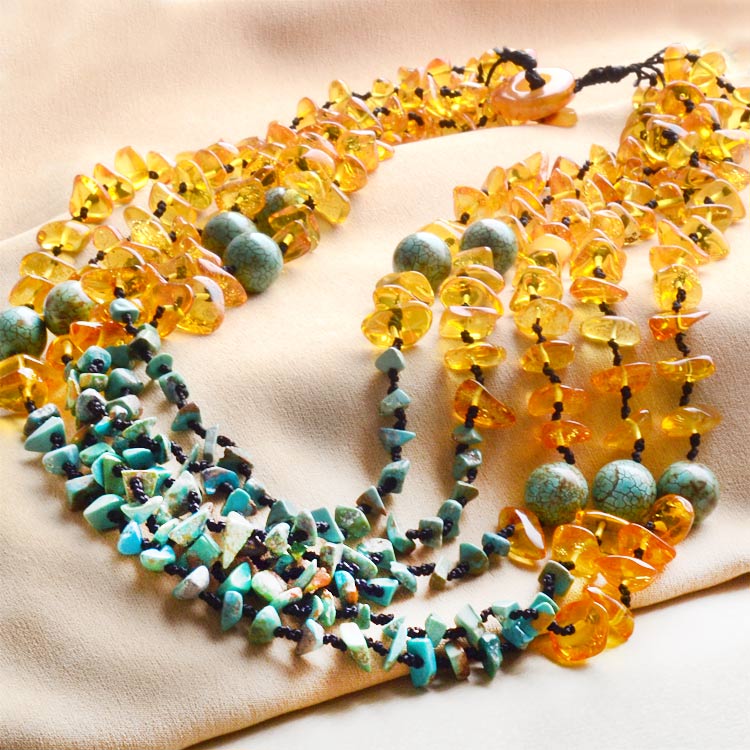 24" Amber and Turquoise Multi-String Necklace