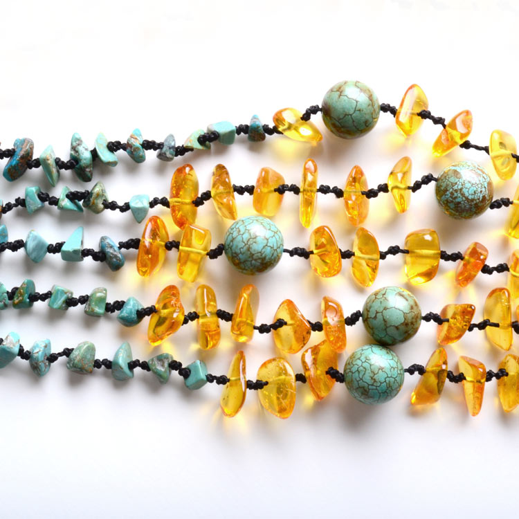 24" Amber and Turquoise Multi-String Necklace