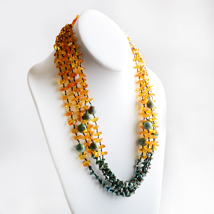 24" Amber and Turquoise Multi-String Necklace