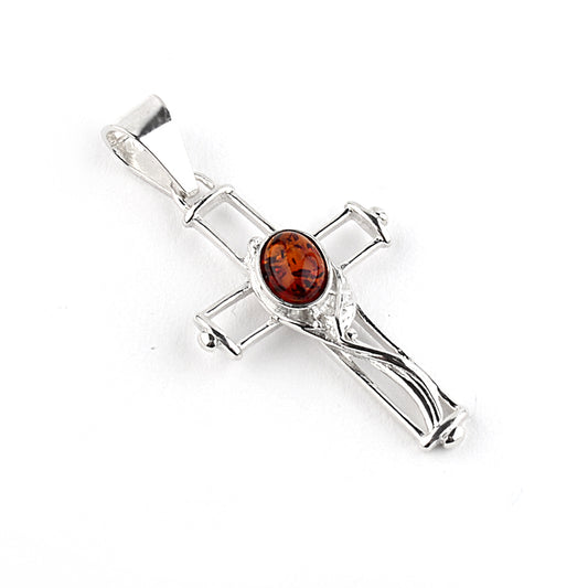 Silver & Amber Cross Pendant