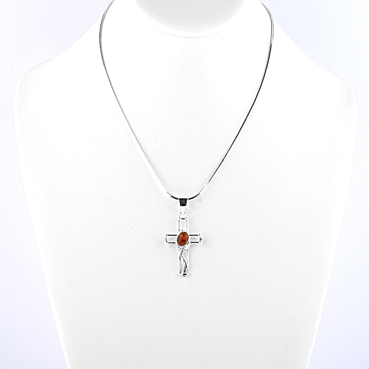 Silver & Amber Cross Pendant