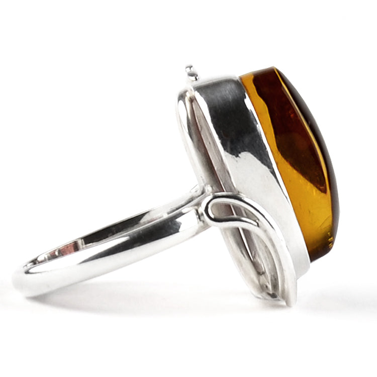 Cognac Amber Sterling Silver Ring
