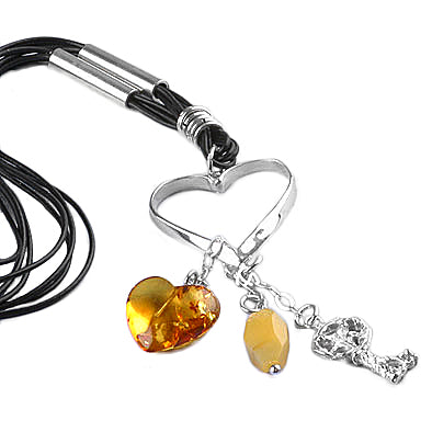 Amber Heart & Key Charm Necklace