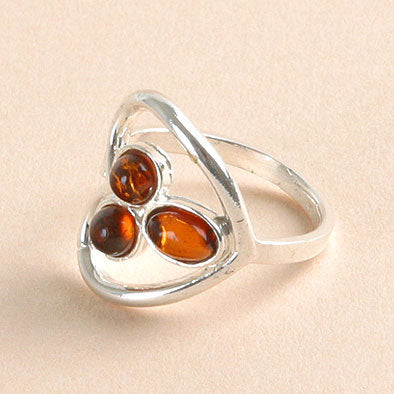 Tri-Stone Amber in Heart Ring