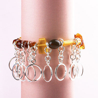 Modern Multi-Colored Amber & Silver Bracelet