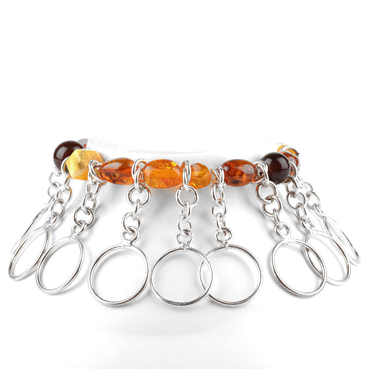 Modern Multi-Colored Amber & Silver Bracelet