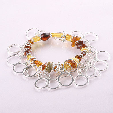 Modern Multi-Colored Amber & Silver Bracelet