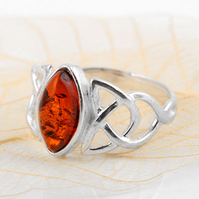 Silver Celtic Knot Amber Ring