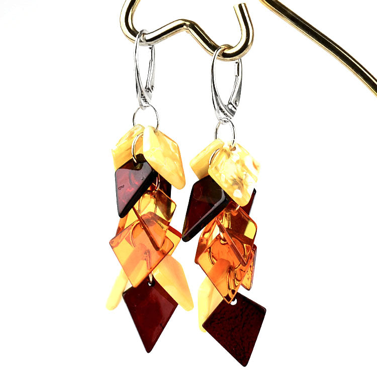 Dangling Amber Chips Earrings