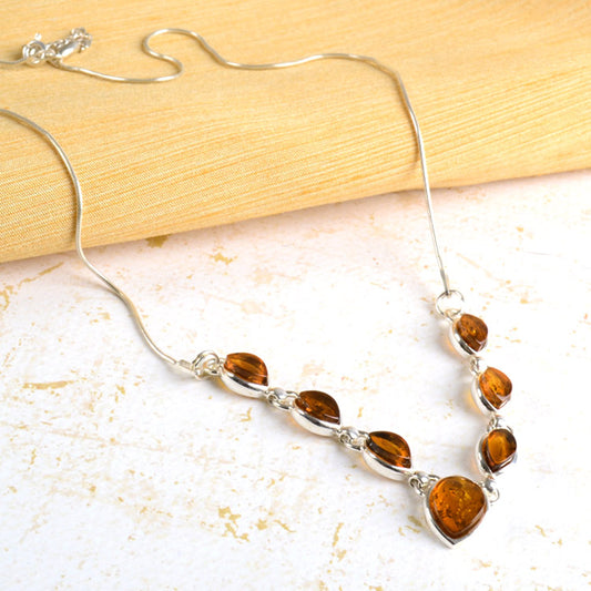 7 Amber Stones in Silver Necklace