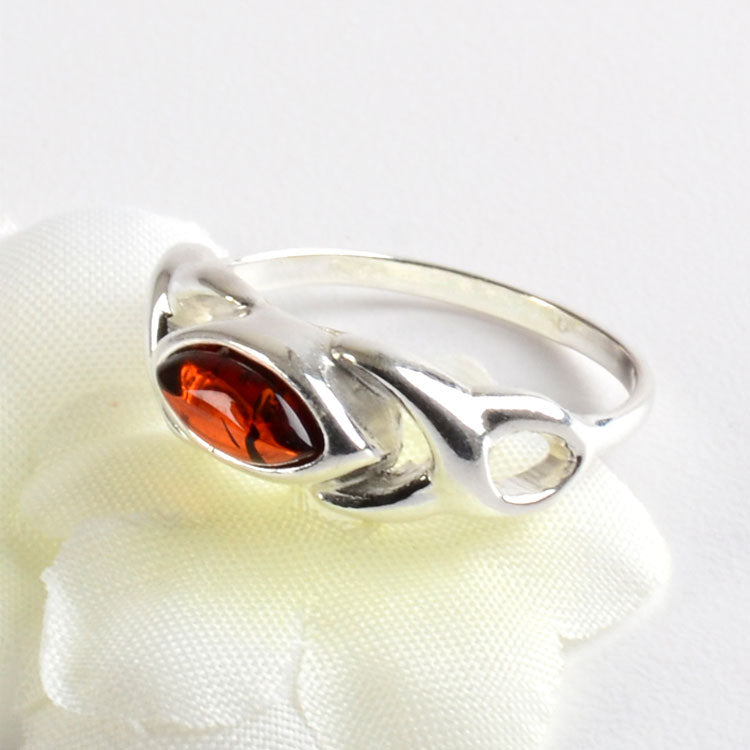 Amber Celtic Silver Ring