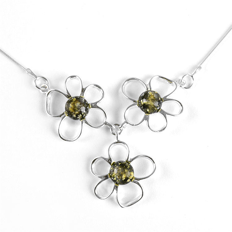 Green Amber Flower Necklace
