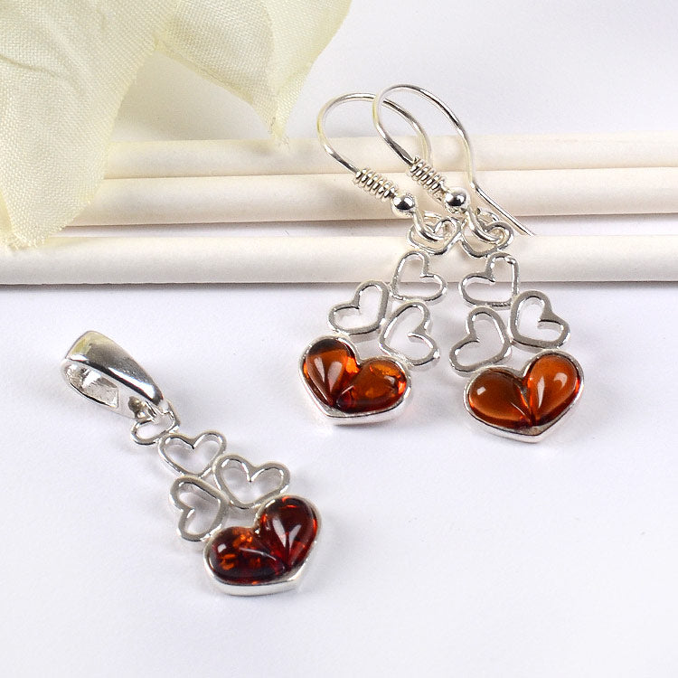 Amber with Silver Hearts Jewelry Set